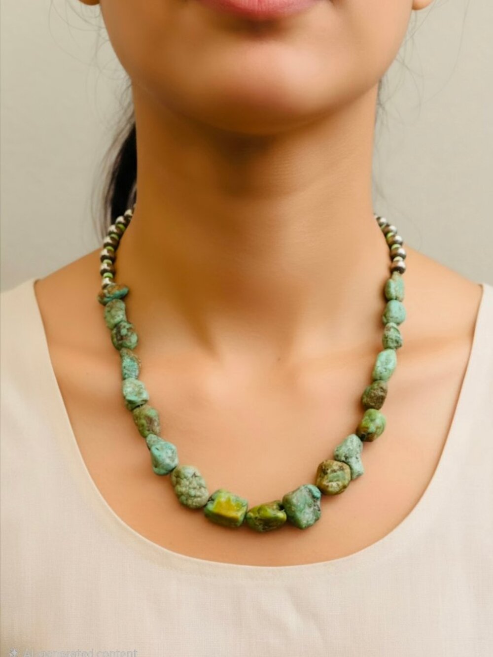 Natural Green Royston Turquoise Nugget Necklace
